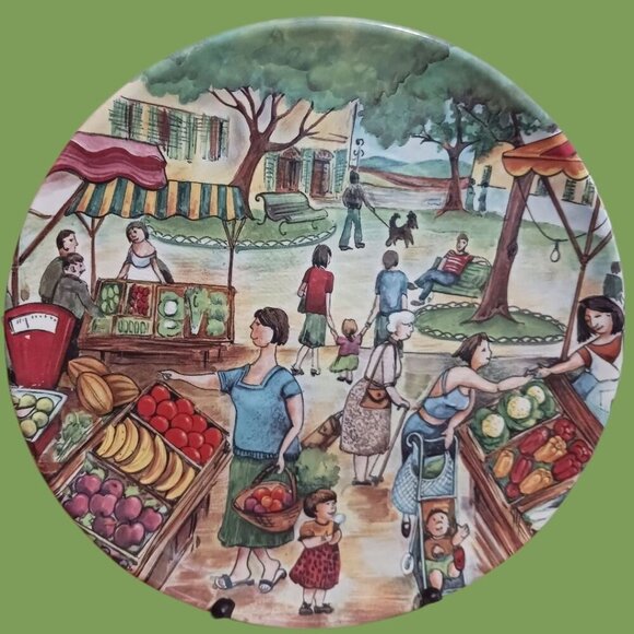 Brunelli Market Scene Italian Plates set of 2 - Picture 4 of 7